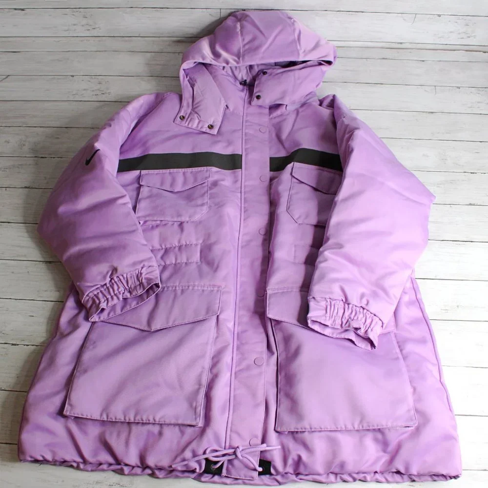 Nike Women's Winter Parka Coat Size L Oversized Down Fill Purple Puffer